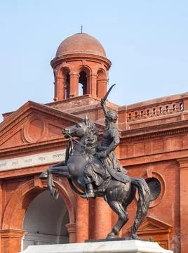 View of statue in front of Pandit Moti Lal Nehru Municipal Library in Amritsar. Stock Photos