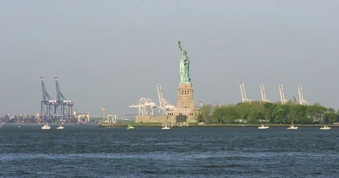 View of the Statue of Liberty in New York Harbor in New York City, USA Stock Footage 77017271
