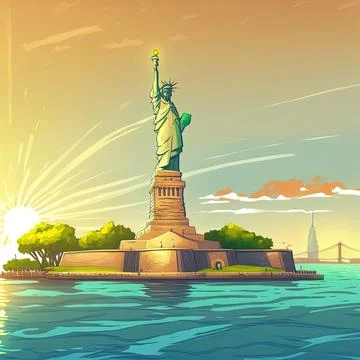 View of the statue of liberty from the water Stock Illustration