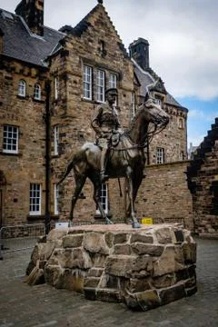 View of statue on main building from the inside of the Edinburgh Castle, in S Stock Photos