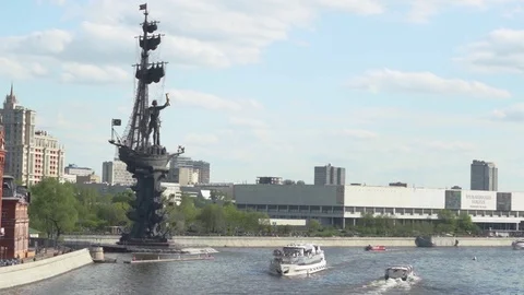 View of The statue of Peter the Great, Moscow, Russia Stock Footage 112363975