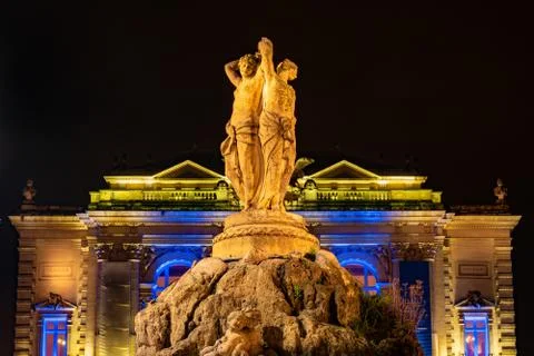 View on the statue of Three Graces with Opera building on the background in M Stock Photos