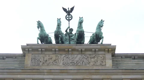 View of the statue on top of Brandenburg Gate, Berlin Stock Footage 53097042