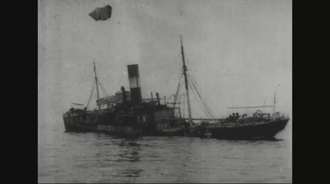 View of steamer sinking in sea Stock Footage 43316193