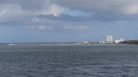 View from the steep coast to the baltic sea and the beach of rostock Stock Footage 143593304