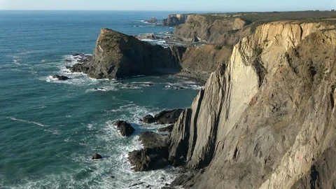 View from the steeply coast to the Atlantic, Algarve Stock Footage 106288853