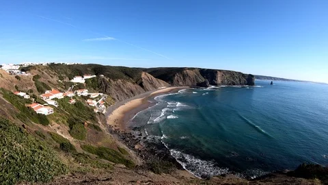 View from the steeply coast to the Atlantic, Algarve Stock Footage 106589853