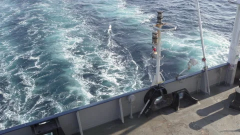 View from the stern of cargo ship. Stock Footage 138689720