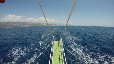 View from the stern of a floating ship on a long ladder Stock Footage 127727818
