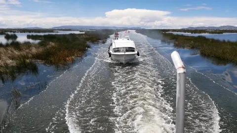 View From The Stern Of A Motor Boat Sailing On A Lake Followed By Another Stock Footage 171904473