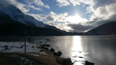 View of St.Moritz lake, Switzerland Stock Footage 247037042