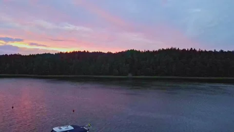 View of Stockholm's archipelago in the evening Stock Footage