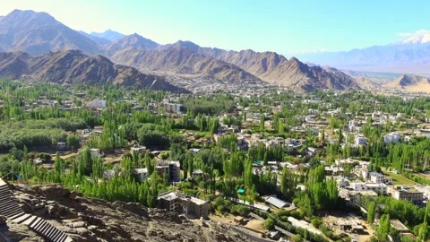 View of the Stok Range, Leh, and the Indus Valley, Leh, Ladakh, India Stock Footage 288484408