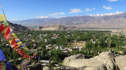 View of the Stok Range, Leh, and the Indus Valley, Leh, Ladakh, India Stock Footage 288485671