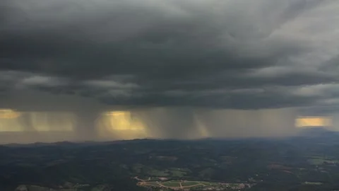 View from stom clouds raining from a mountain close to Belo Horizonte city, Mina Stock Footage 234722545