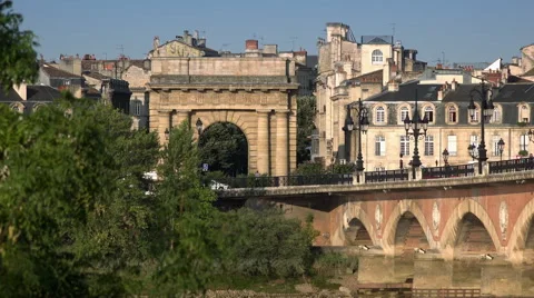 View of the stone bridge at Bordeaux Stock Footage 53097849
