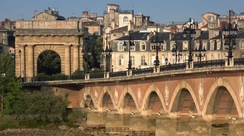View of the stone bridge at Bordeaux Stock Footage 53101448