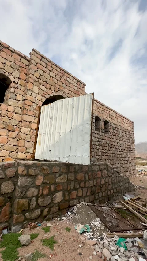 View of Stone Mosque Under Construction Видео 338264444