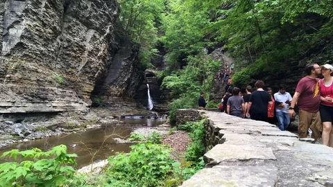 View of Stone Staircase along GORGE TRAIL at Watkins Glen State Park Stock Footage 91636175