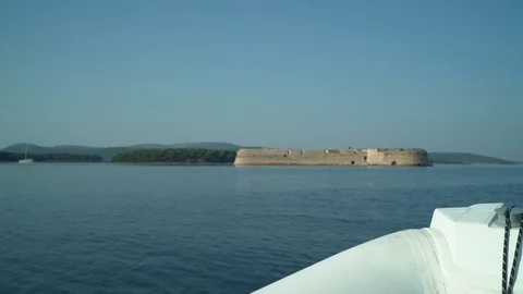 View of stone structure from raft Stock Footage 125767163