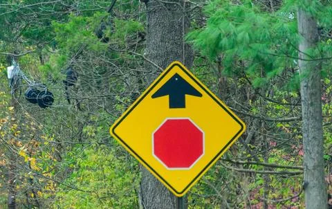 View of a "Stop Ahead" warning traffic sign informing drivers of an upcomin.. Stock Photos