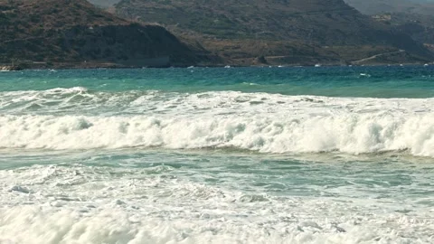 View of storm waves crashing across Cretan Sea with relaxing ocean sound Stock Footage 340072548