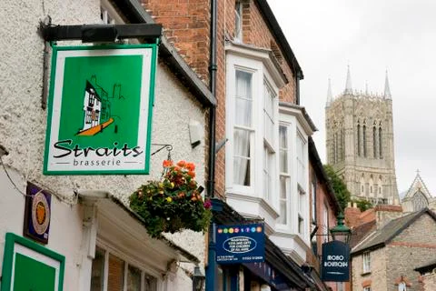 A view of the strait leading up to Steep Hill and the Cathedral, Lincoln, Lin Stock Photos