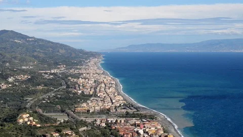 View of the Strait of Messina from Taormina Stock Footage 97778455