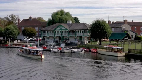 View of Stratford Upon Avon Riverside and boats Stock Footage 163606847