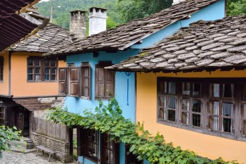 View of the street in the architectural complex etara, bulgaria Stock Photos