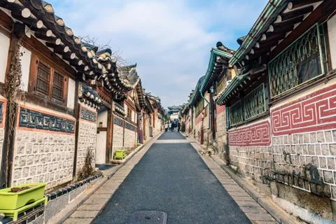 View of a street of Bukchon Stock Photos