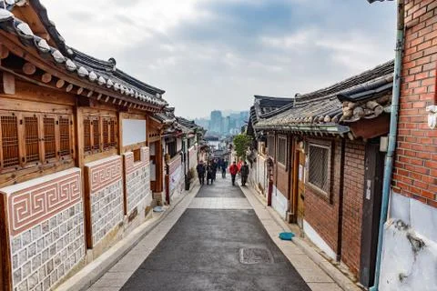 View of a street of Bukchon Stock Photos