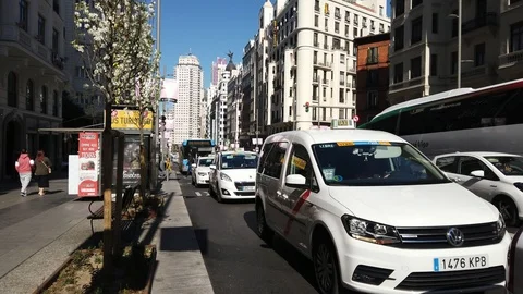 VIEW AT THE STREET IN CENTRAL MADRID Stock Footage 107165015