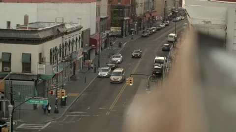 View of street corner (Manhattan Ave and Calyer St), Brooklyn, New York Stock Footage 75263135