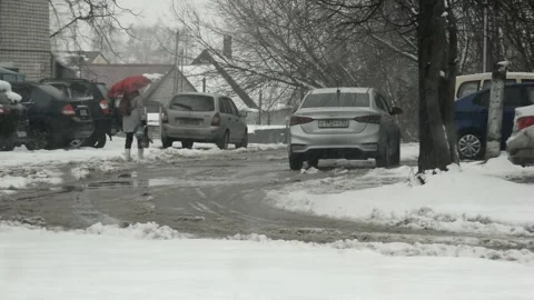 View street during snowfall Stock Footage 312510093