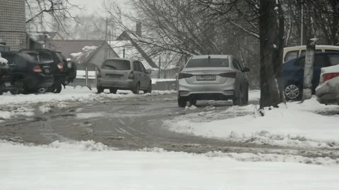 View street during snowfall Stock Footage 312510094