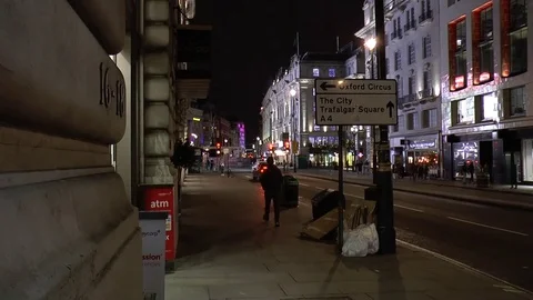 View of Street in Piccadilly District in Central London at Night Stock Footage 70522092