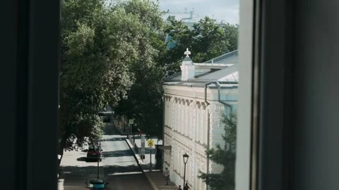 View of the street from the window in summer Stock Footage 318162986