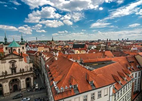 View of the streets and rooftops of area Stare Mesto, Prague, from the tower Stock Photos