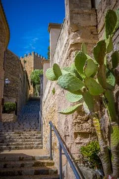 View on the streets around the castle of Capdepera in Mallorca 스톡 사진