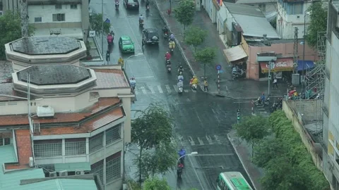 View Of Streets Of Ho Chi Minh City (Saigon) From Above During A Wet Day Stock Footage 211801771