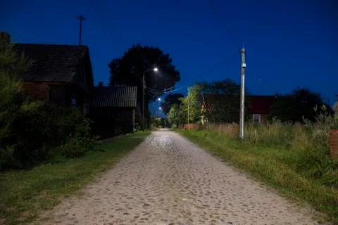 View of the streets in a small empty village, Poland Stock Photos