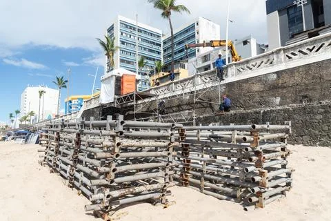 View of the structural assembly for the 2025 carnival in the city of Salvad.. Stock Photos