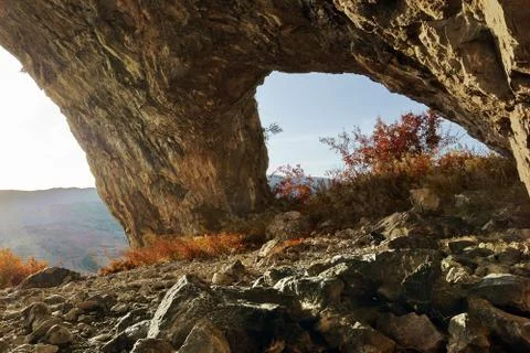 View of student's cave at dawn Stock Photos