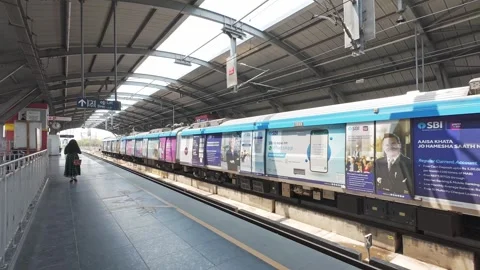 View of the subway train arriving at the platform of the metro station Stock Footage 337241829