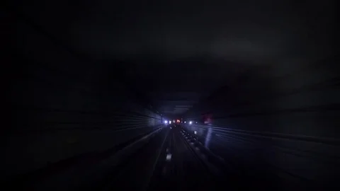View of a subway tunnel from the front of a moving train Stock Footage 84580958