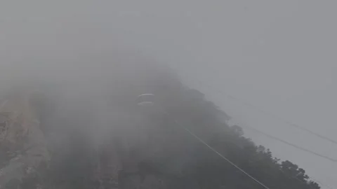 View of Sugarloaf Mountain cable car in thick fog, Brazil. Vídeos de archivo 336414227