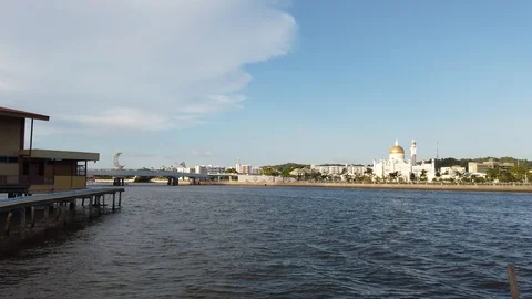View of Sultan Omar Ali Saifuddin Mosque from Kampung Ayer Stock Footage 101165450