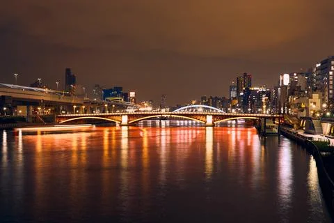 View of Sumida River at night. Stock Photos