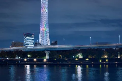 View of Sumida River at night. Stock Photos